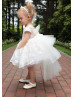 Ivory Butterfly Lace Tulle Flower Girl Dress With Removable Train